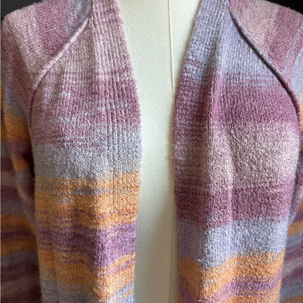 Lucky Brand Pastel Striped Open-Front Cardigan Spring Colors Layering Pockets - Picture 2 of 9